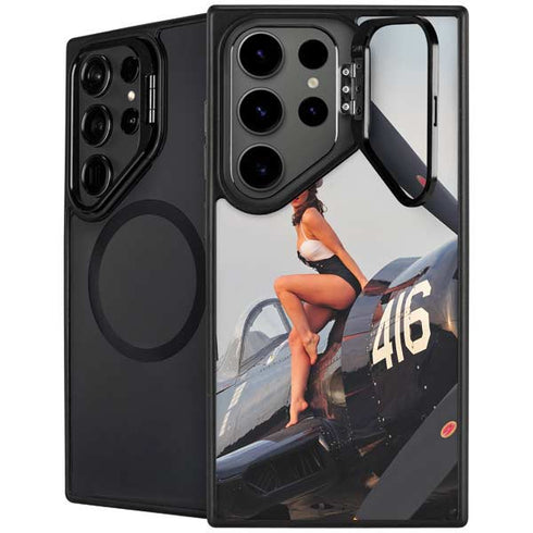 1940s Navy Pin-Up Girl On Corsair Fighter Plane Galaxy S25 Ultra Kickstand Case